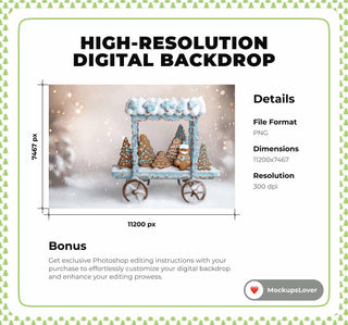 Christmas Cookies Digital Photography Background, Gingerbread House Backdrop, Holiday Kids Prop, Winter Wonderland, Photoshop Template