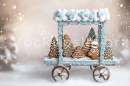 Christmas Cookies Digital Photography Background, Gingerbread House Backdrop, Holiday Kids Prop, Winter Wonderland, Photoshop Template