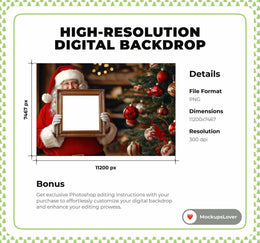 Santa Frame Digital Overlay, Christmas Backdrop, Holiday Photo Background, Family Portrait, Photoshop & Canva Template