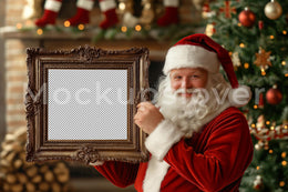 Christmas Digital Photography Background, Santa Holding a Frame Photo Template, Holiday Backdrop, Photoshop Composite Overlay, PNG