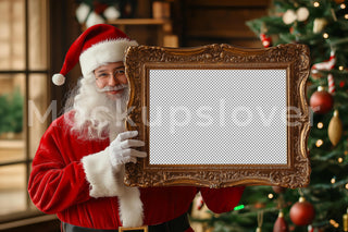 Christmas Frame Overlay, Portrait Digital Photography Background, Santa Claus Backdrop, Holiday Family & Kids Photo Prop, Photoshop Template