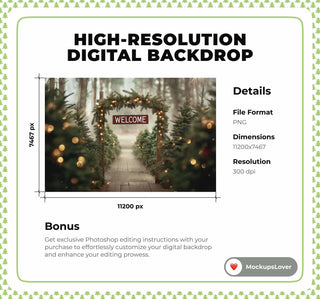 Rustic Christmas Tree Farm Digital Photography Background, Fantasy Forest, Arch Backdrop, Holiday Kids Portrait Prop, Photoshop Template