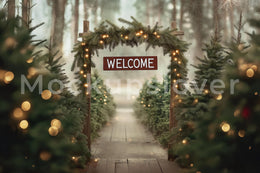 Rustic Christmas Tree Farm Digital Photography Background, Fantasy Forest, Arch Backdrop, Holiday Kids Portrait Prop, Photoshop Template