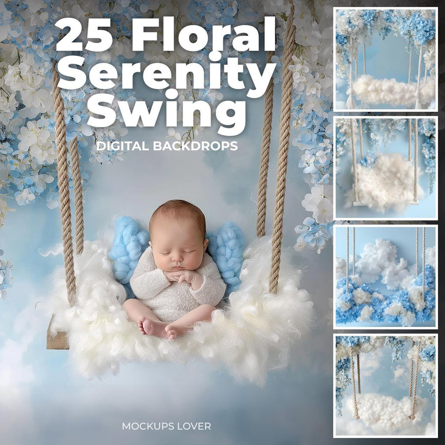 a dreamy floral scene with a newborn baby, showcasing a digital backdrop for photography and editing