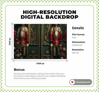 Victorian Christmas Digital Backdrop, Nutcracker Studio Photo Background, Holiday Kids Portrait Prop, Photoshop & Canva Template