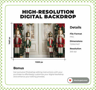 Christmas Digital Photo Background, Giant Nutcracker Backdrop, Holiday Family Portrait, Kids Prop, Photoshop & Canva Template