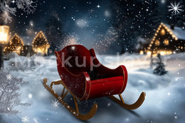 Santa’s Sleigh Digital Backdrop, Christmas Village Photo Background, Winter Wonderland, Holiday Kids Prop, Photoshop & Canva Template
