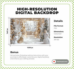 Christmas Digital Photography Background, Holiday Backdrop, Studio Kids Photo Prop, Winter Wonderland, Photoshop Template, Christmas Snowman