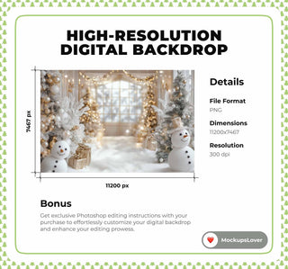 Christmas Digital Photography Background, Holiday Backdrop, Studio Kids Photo Prop, Winter Wonderland, Photoshop Template, Christmas Snowman