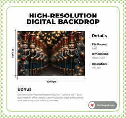 Christmas Giant Nutcracker Digital Backdrop, Winter Wonderland Photo Background, Holiday Kids Portrait Prop, Photoshop & Canva Template