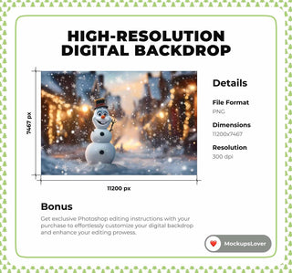 Frozen Winter Princess Photography Backdrop: Snowman Christmas (Digital Download)