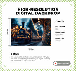 Polar Express Station Digital Photography Background, Christmas Train Platform, Holiday Kids Prop, Twinkling Lights, Photoshop Template