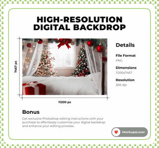 Cozy Christmas Holiday Digital Photography Background, Xmas Kids Portrait Photo Prop, White Studio Backdrop, Photoshop Template