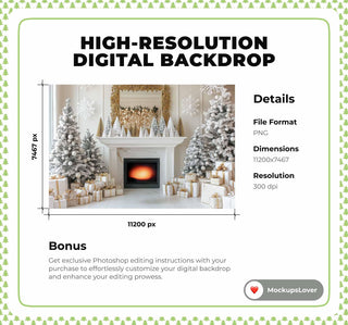 Christmas White Studio Digital Backdrop, Holiday Photo Background, Family Kids Portrait Prop, Photoshop & Canva Template