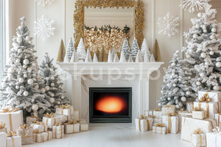 Christmas White Studio Digital Backdrop, Holiday Photo Background, Family Kids Portrait Prop, Photoshop & Canva Template