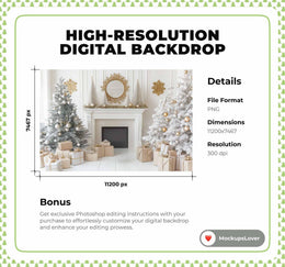 White Christmas Studio Digital Photography Background, Holiday Backdrop, Children & Family Portrait, Creative Composite, Photoshop Template