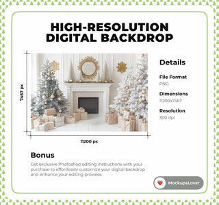 White Christmas Studio Digital Photography Background, Holiday Backdrop, Children & Family Portrait, Creative Composite, Photoshop Template