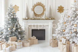 White Christmas Studio Digital Photography Background, Holiday Backdrop, Children & Family Portrait, Creative Composite, Photoshop Template