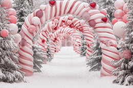 Pink Christmas Digital Background, Candy Cane Arch Backdrop, Holiday Kids Prop, Winter Wonderland, Photoshop & Canva Template