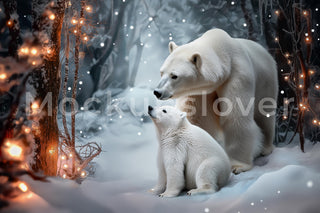 Christmas Digital Backdrop, Fantasy Forest Background, Polar Bear, Holiday Kids Prop, Winter Wonderland, Woodland Creatures, Canva Template