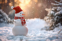 Snowman Digital Christmas Backdrop, Winter Wonderland Photo Background, Snowy Forest, Holiday Kids Prop, Photoshop & Canva Template