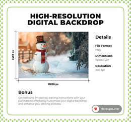 Christmas Snowman Digital Photography Background, Winter Wonderland, Village, Holiday Christmas Children Portrait, Photoshop Template