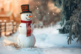 Christmas Snowman Digital Photography Background, Winter Wonderland, Village, Holiday Christmas Children Portrait, Photoshop Template