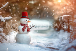 Rustic Christmas Snowman Digital Backdrop, Winter Wonderland Photo Background, Holiday Kids Prop, Photoshop & Canva Template