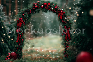 Christmas Digital Photography Background, Arch Backdrop, PineTree Archway, Fantasy Forest, Kids Holiday Prop, Photoshop & Canva Template