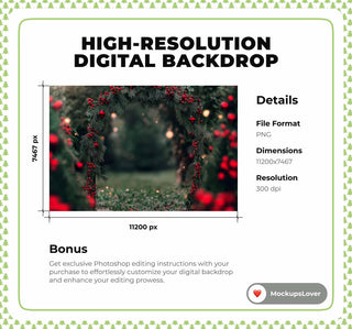 Christmas Arch Digital Photography Background, Winter Pine Tree Archway Backdrop, Xmas Holiday Kids Photo Portrait, Photoshop Template