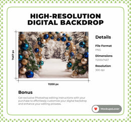 Christmas Digital Studio Background, Arch Backdrop, Holiday Kids Portrait Prop, Winter Wonderland, Photoshop & Canva Template