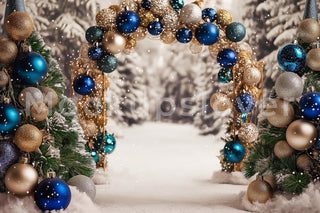 Christmas Digital Studio Background, Arch Backdrop, Holiday Kids Portrait Prop, Winter Wonderland, Photoshop & Canva Template