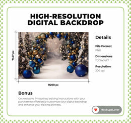 Christmas Digital Studio Background, Arch Backdrop, Winder Wonderland, Holiday Kids Portrait Prop, Photoshop & Canva Template