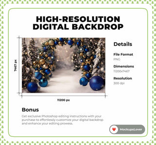 Christmas Digital Studio Background, Arch Backdrop, Winder Wonderland, Holiday Kids Portrait Prop, Photoshop & Canva Template