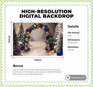 Christmas Arch Digital Backdrop, Studio Photo Background, Holiday Kids Portrait Prop, Winter Wonderland, Photoshop & Canva Template