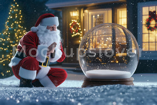 Christmas Digital Photography Background, Santa's Snow Globe, Holiday Backdrop, Winter Wonderland, Xmas Children Prop, Photoshop Template