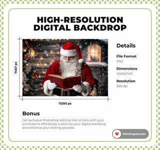 Christmas Santa Claus Digital Photography Background, Holiday Winter Village Backdrop, Children Portrait Prop, Xmas Photoshop Template