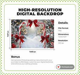 Christmas Digital Photography Background, Candy Cane Arch Backdrop, Winter Wonderland, Xmas Holiday Kids Photo Prop, Photoshop Template