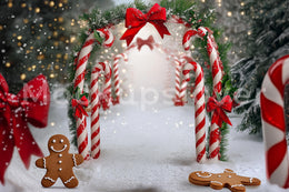 Candy Cane Arch Digital Backdrop, Christmas Gingerbread Photo Background, Holiday Kids Prop, Winter Wonderland, Photoshop & Canva Template