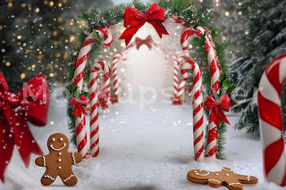 Candy Cane Arch Digital Backdrop, Christmas Gingerbread Photo Background, Holiday Kids Prop, Winter Wonderland, Photoshop & Canva Template