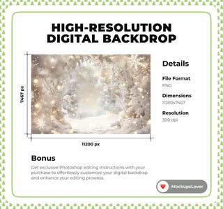 Winter Wonderland Digital Background, Frozen Arch Backdrop, Holiday Kids Portrait Prop, Festive Christmas, Photoshop & Canva Template