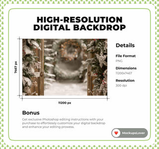 Country Christmas Digital Backdrop, Rustic Photo Background, Holiday Kids Prop, Winter Wonderland, Photoshop & Canva Template, Photo Editing