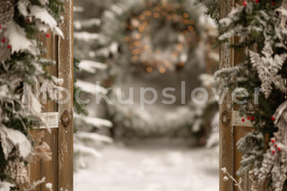 Country Christmas Digital Backdrop, Rustic Photo Background, Holiday Kids Prop, Winter Wonderland, Photoshop & Canva Template, Photo Editing
