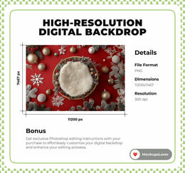 Red Christmas Newborn Digital Backdrop, Studio Photo Background, Holiday Baby Portrait Prop, Winter Wonderland, Photoshop & Canva Template