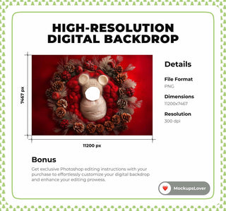 Newborn Christmas Digital Face Swap Overlay, Red Christmas Backdrop, Teddy Bear, Studio Background, Holiday Baby Prop, Photoshop Template