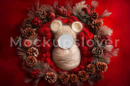 Newborn Christmas Digital Face Swap Overlay, Red Christmas Backdrop, Teddy Bear, Studio Background, Holiday Baby Prop, Photoshop Template