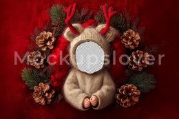 Christmas Newborn Digital Photography Background, Holiday Backdrop, Reindeer Face Swap Overlay, Baby Winter Photo Prop, Photoshop Template