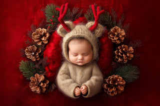 baby in christmas reindeer face swap overlay, winter photo prop, photoshop template