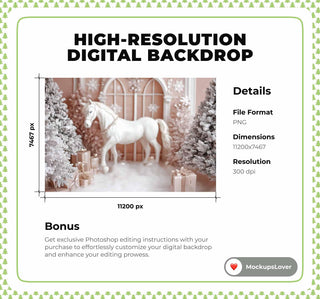 Pink Christmas Princess Studio Digital Backdrop, Winter Wonderland Photo Background, Holiday Kids Portrait Prop, Photoshop & Canva Template
