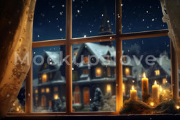 Country Christmas Window Digital Photography Background, Holiday Portrait, Xmas Backdrop, Rustic Christmas Farmhouse, Photoshop Template